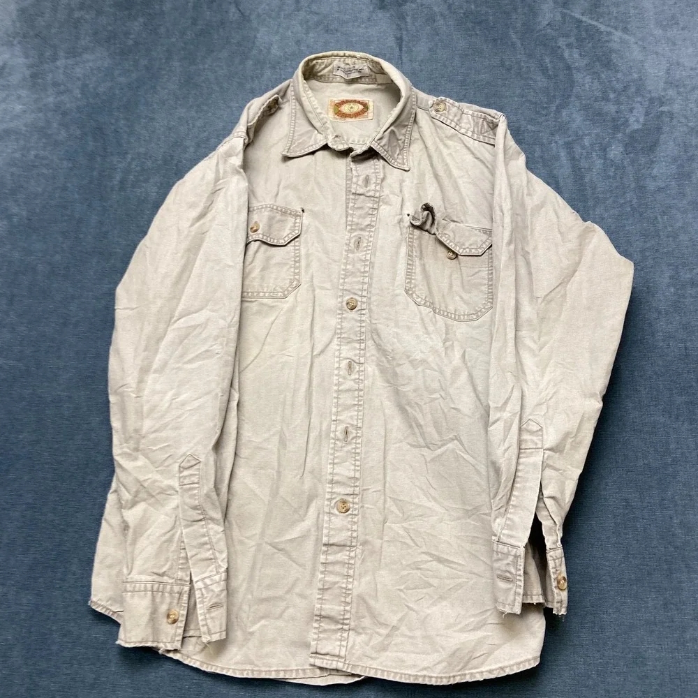 Banana Republic Utility Shirt Mens Large Beige Relaxed Fit Flap Pocket Button Up